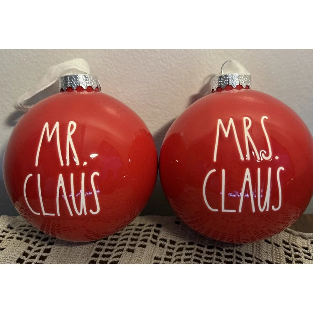 Large Rae Dunn Red Ceramic Christmas Ornaments Mr Claus & Mrs Claus